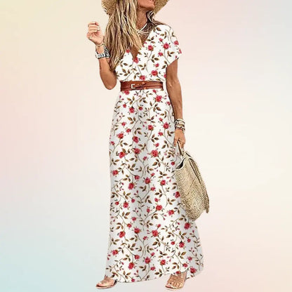 Sarah | Elegantes Maxikleid Sommer Für Damen Mit V-Ausschnitt Und Vintage-Muster 8