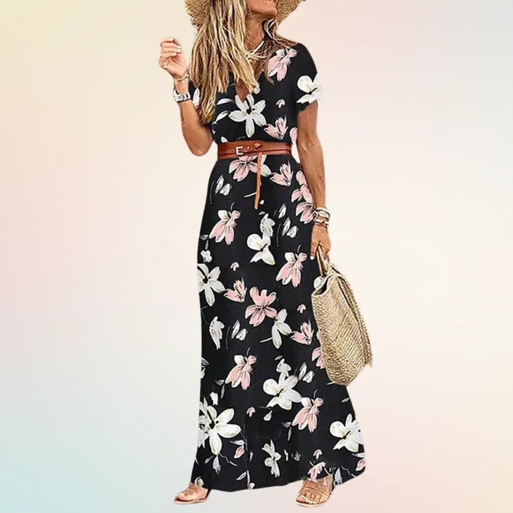 Sarah | Elegantes Maxikleid Sommer Für Damen Mit V-Ausschnitt Und Vintage-Muster 9