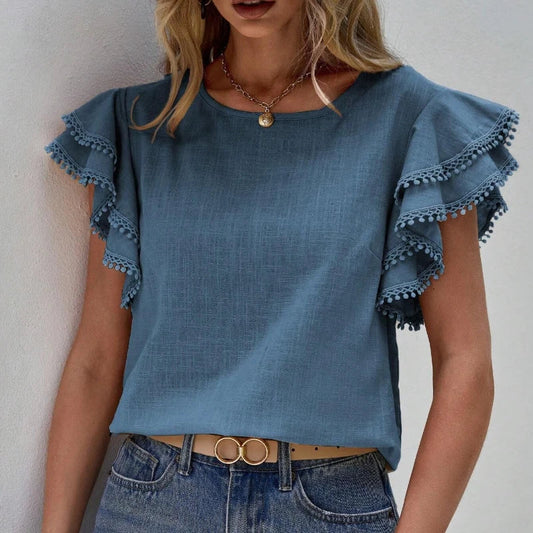 Camilia | Elegante Bluse mit Rüschenärmeln für Damen, Vielseitige Festliche Bluse-2