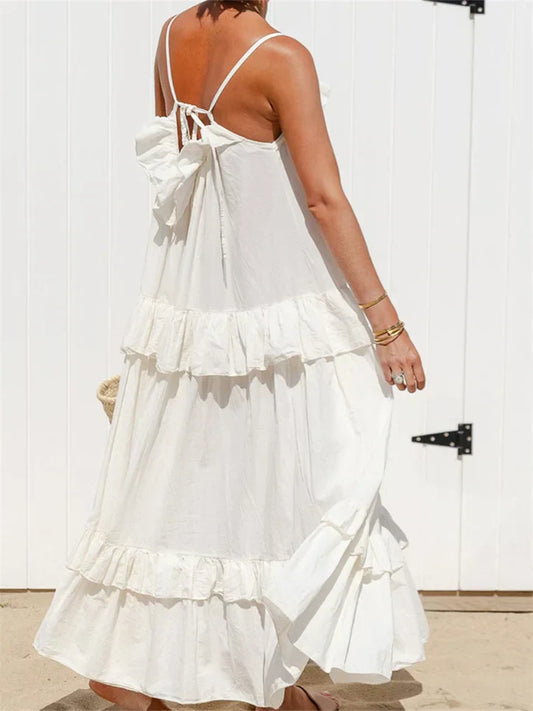 Lise Rose Copenhagen | Luftiges Sommerkleid Damen Mit Rüschen Und Spaghetti-Trägern-2