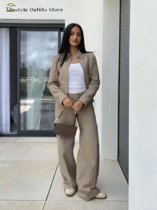 Lässiges Damen Set | Baumwolle Leinen Crop Top und Gerade Hosen 5
