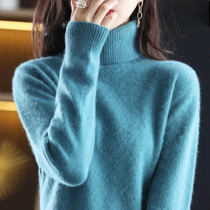 Damen Hochkragen Gestrickter Pullover Hause Lune