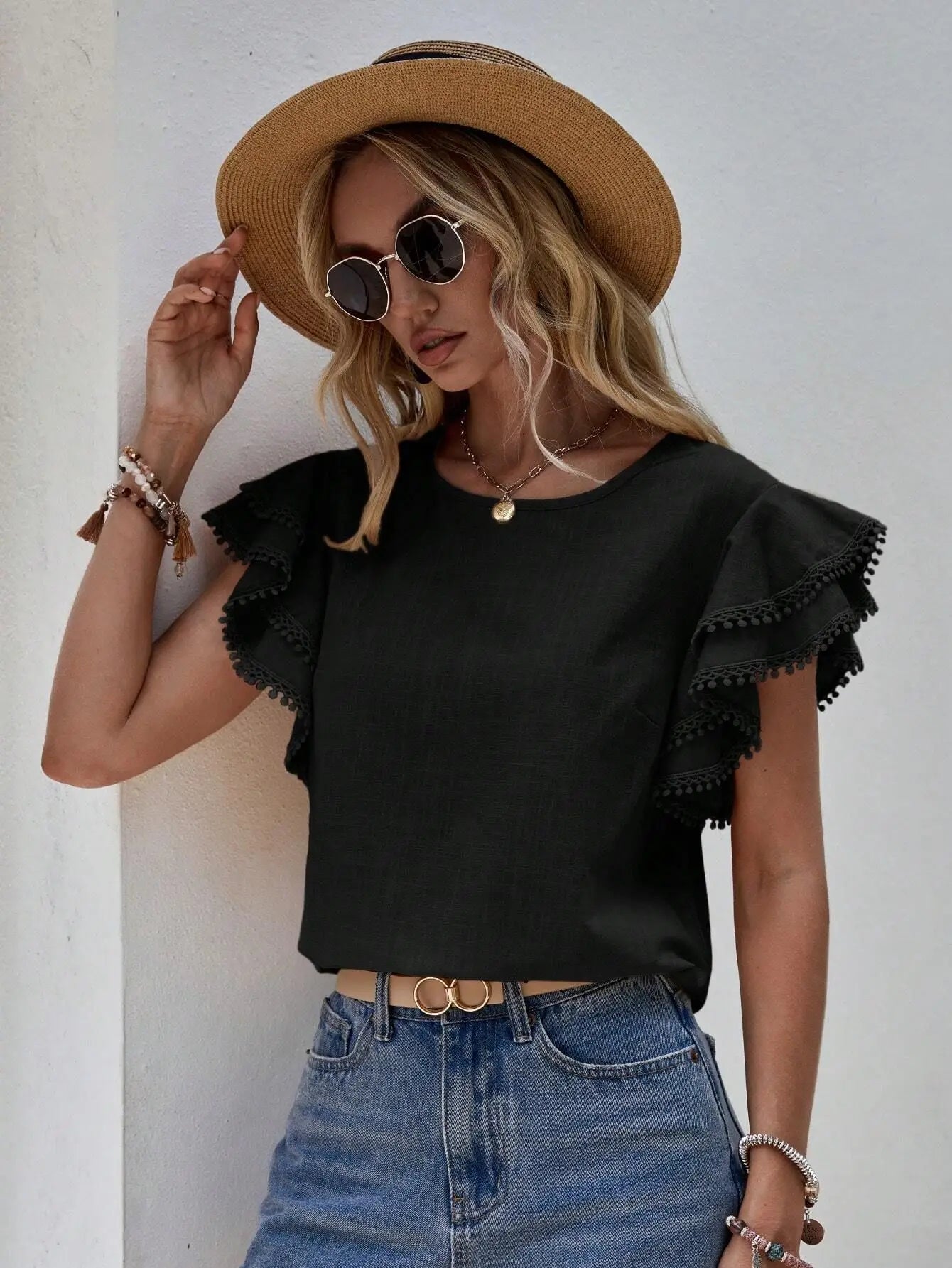Camilia | Elegante Bluse mit Rüschenärmeln für Damen, Vielseitige Festliche Bluse-6