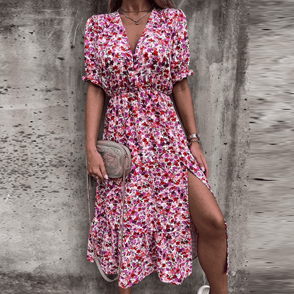 Zoey | Elegantes Sommerkleid Damen Mit Blumenmuster Und Schlitz Für Unvergessliche Sommermomente 6