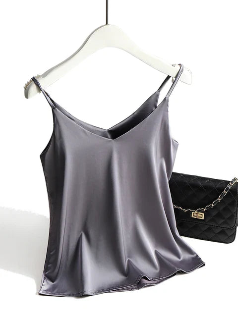 SilkBreeze | Damen Top Schwarz Spaghettiträger Mouwloos Satiniert für Elegante Sommerlooks 2