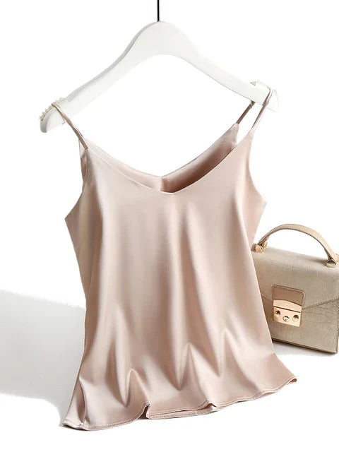 SilkBreeze | Damen Top Schwarz Spaghettiträger Mouwloos Satiniert für Elegante Sommerlooks 3