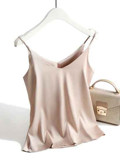 SilkBreeze | Damen Top Schwarz Spaghettiträger Mouwloos Satiniert für Elegante Sommerlooks 3