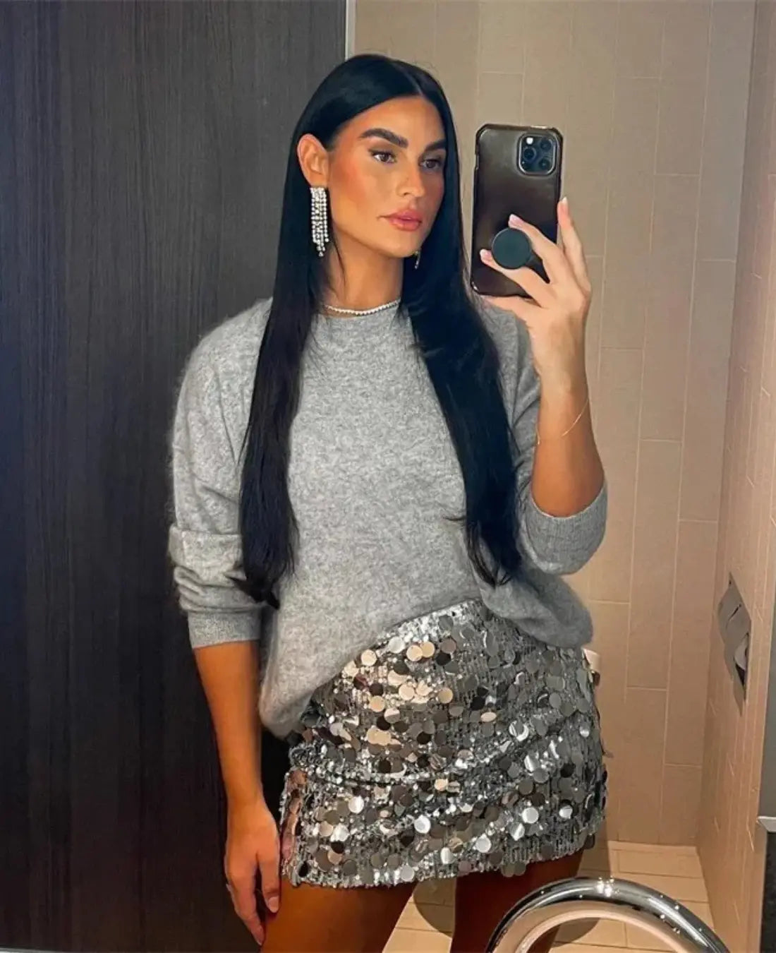 Sophie | Glitzernder Minirock Damen Aus Silbernen Pailletten Mit Hoher Taille 3