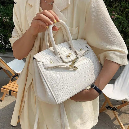Strukturierte Handtasche aus Kunstleder mit Krokodilprägung und Goldakzenten – Ideal für Büro und besondere Anlässe 0