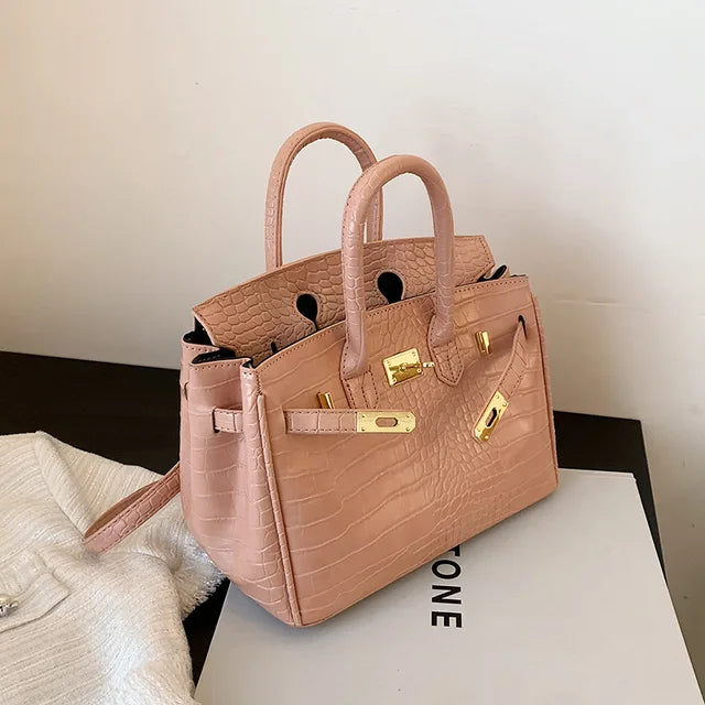 Strukturierte Handtasche aus Kunstleder mit Krokodilprägung und Goldakzenten – Ideal für Büro und besondere Anlässe 3