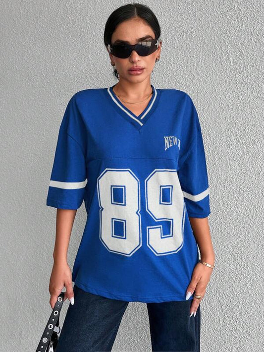 Tirza | Oversized T-Shirt Damen mit V-Ausschnitt im Sportlichen Varsity-Look 0