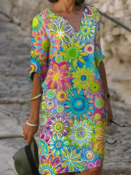 Hannah | Festliches Damenkleid Mit V-Ausschnitt Und Blumendruck 2