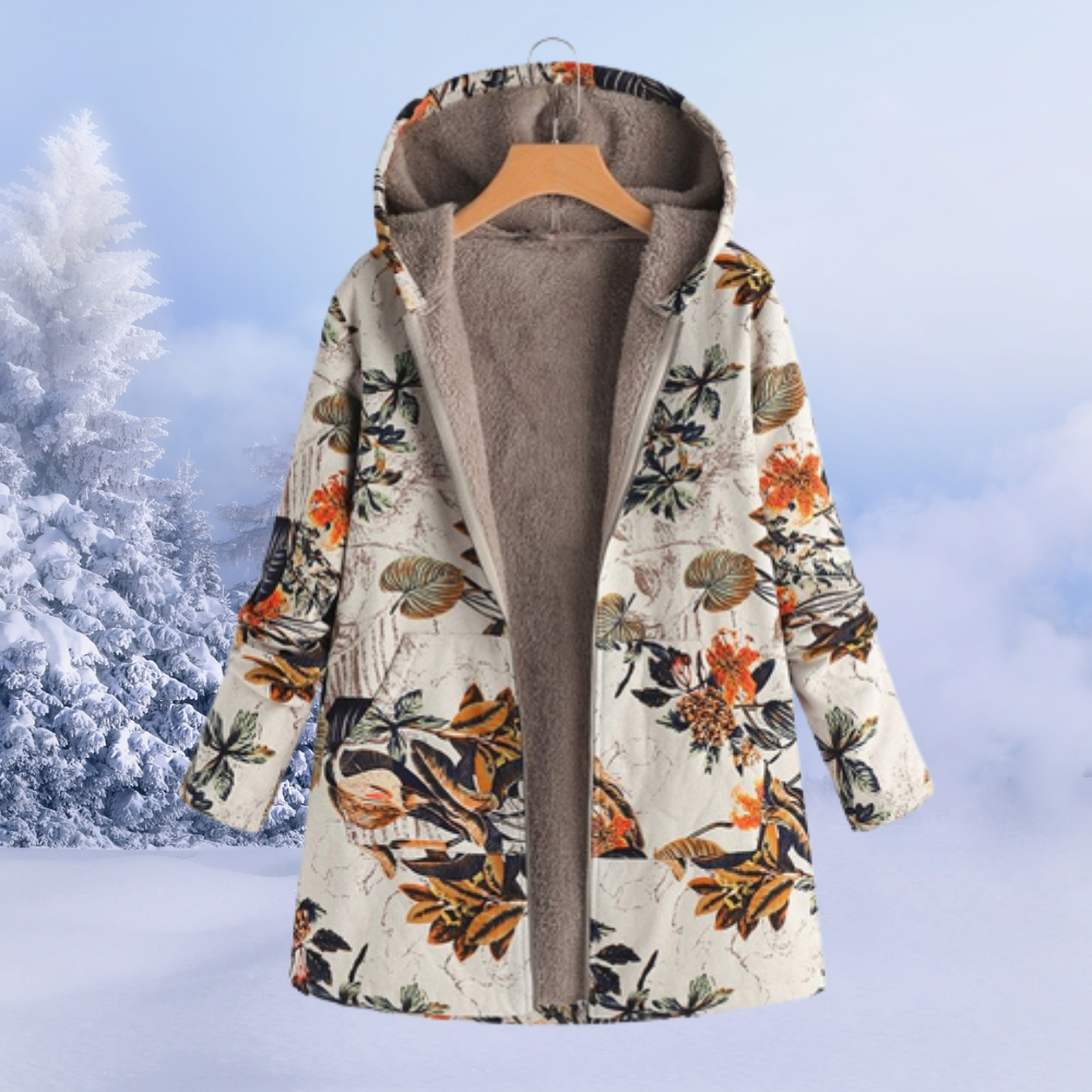 Lange Winterjacke Damen Mit Blumenmuster | Warme Hause Lune