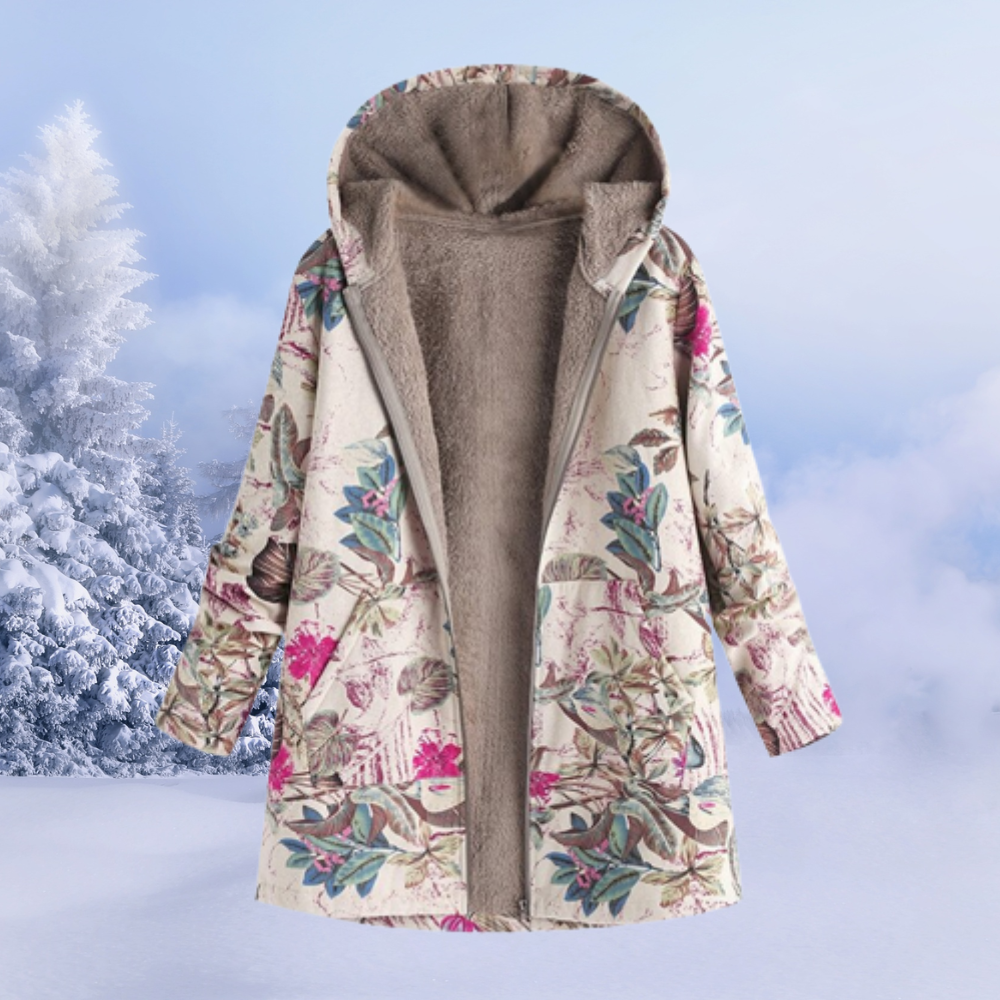 Lange Winterjacke Damen Mit Blumenmuster | Warme Hause Lune