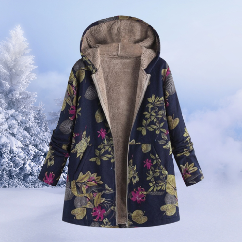 Lange Winterjacke Damen Mit Blumenmuster | Warme Hause Lune