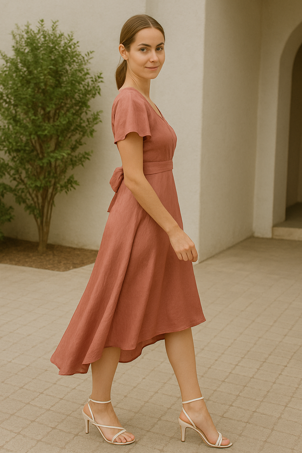 VIQA | Damen Satin Midi Kleid, V-Ausschnitt, Rüschensäume, A-Linie, Perfekt für Sommer und Abendveranstaltungen 4