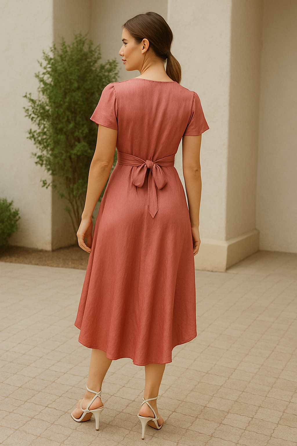 VIQA | Damen Satin Midi Kleid, V-Ausschnitt, Rüschensäume, A-Linie, Perfekt für Sommer und Abendveranstaltungen 5