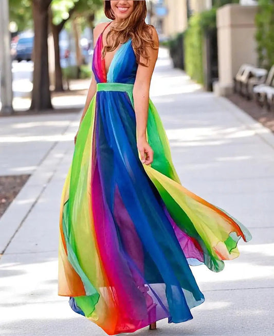 Victoria | Buntes Maxikleid Sommer mit V-Ausschnitt für Festliche Anlässe 0