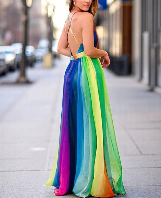 Victoria | Buntes Maxikleid Sommer mit V-Ausschnitt für Festliche Anlässe 1