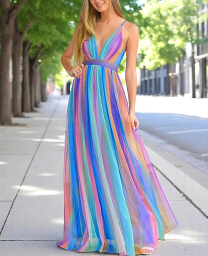 Victoria | Buntes Maxikleid Sommer mit V-Ausschnitt für Festliche Anlässe 3