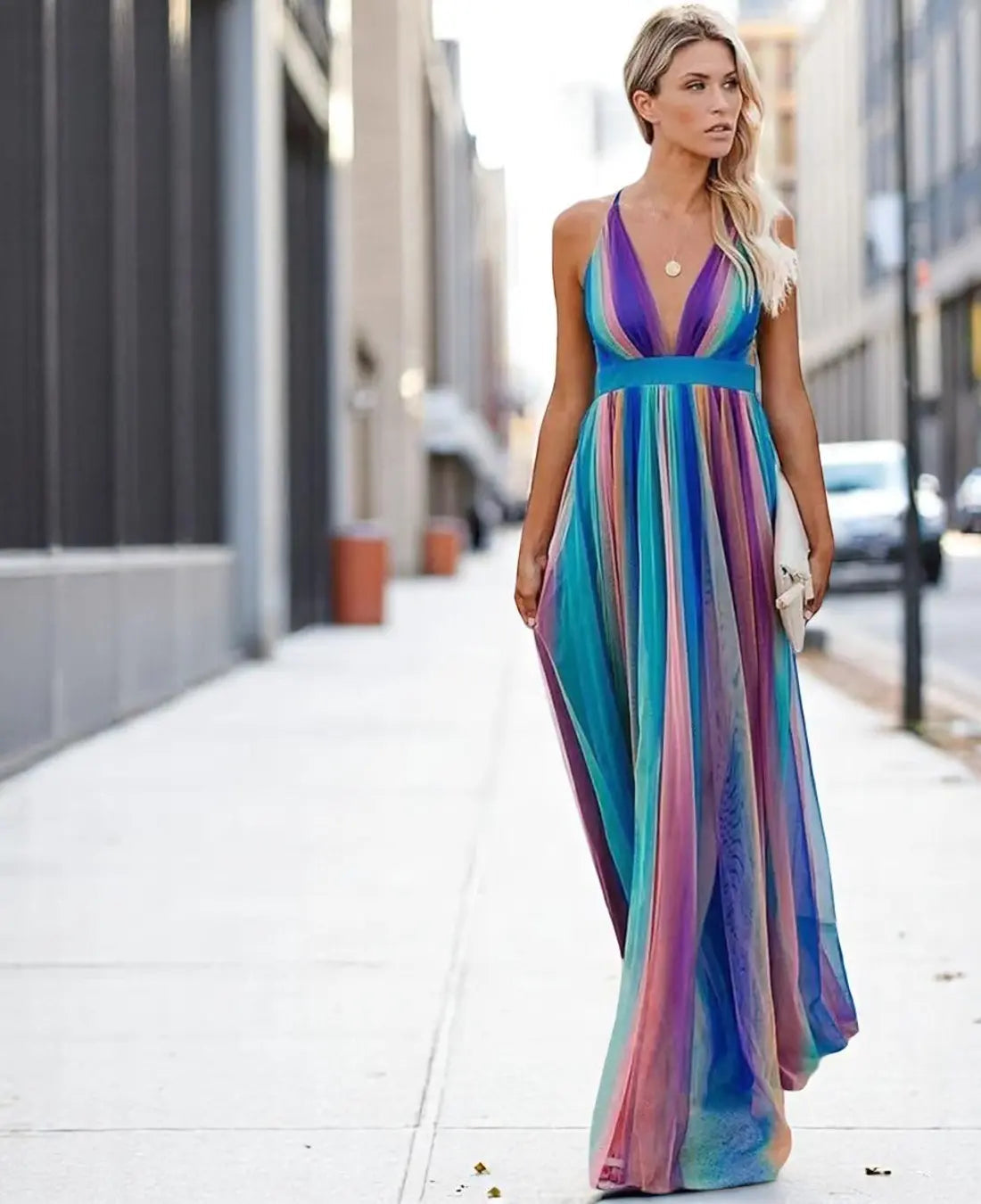 Victoria | Buntes Maxikleid Sommer mit V-Ausschnitt für Festliche Anlässe 4