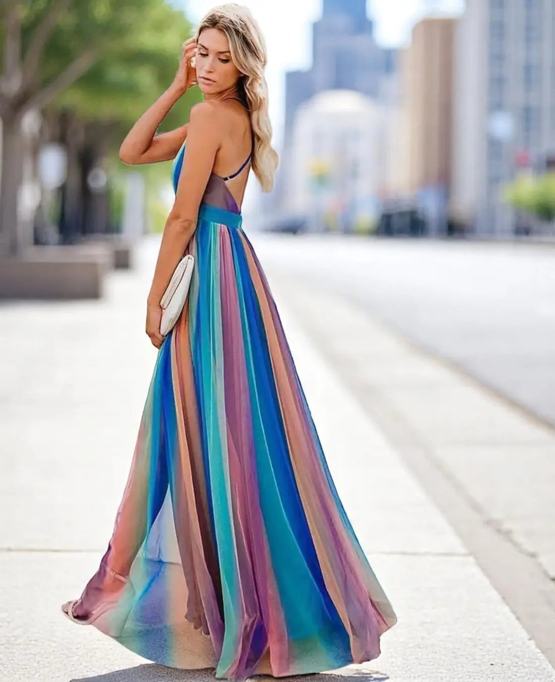 Victoria | Buntes Maxikleid Sommer mit V-Ausschnitt für Festliche Anlässe 5
