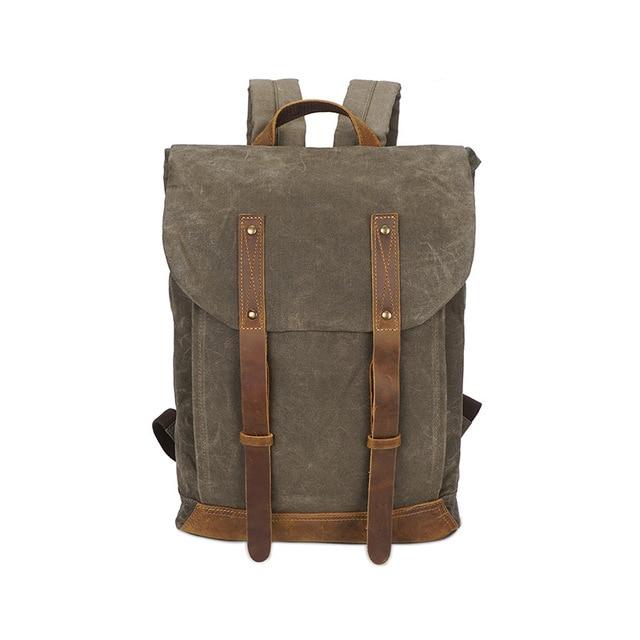 Vintage Rucksack aus gewachstem Canvas mit Lederakzenten – Robuste und stilvolle Tasche für Alltag und Abenteuer 0