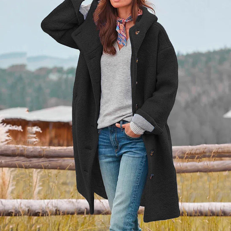 Women's Wool Blend Coat with Hood and Classic Design Hause Lune