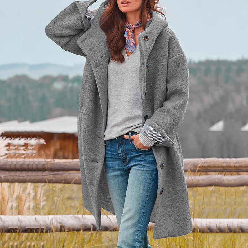 Women's Wool Blend Coat with Hood and Classic Design Hause Lune