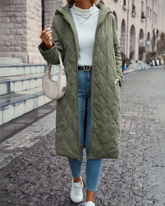 Warme gewatteerte Damenjacke – Baumwollmix mit Kapuze 0