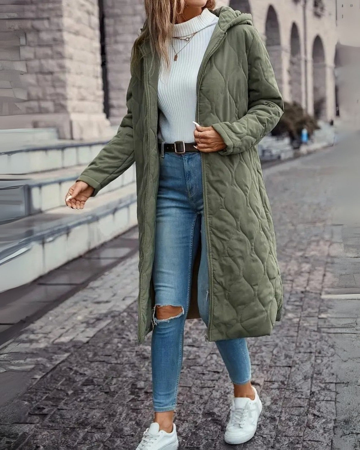 Warme gewatteerte Damenjacke – Baumwollmix mit Kapuze 3