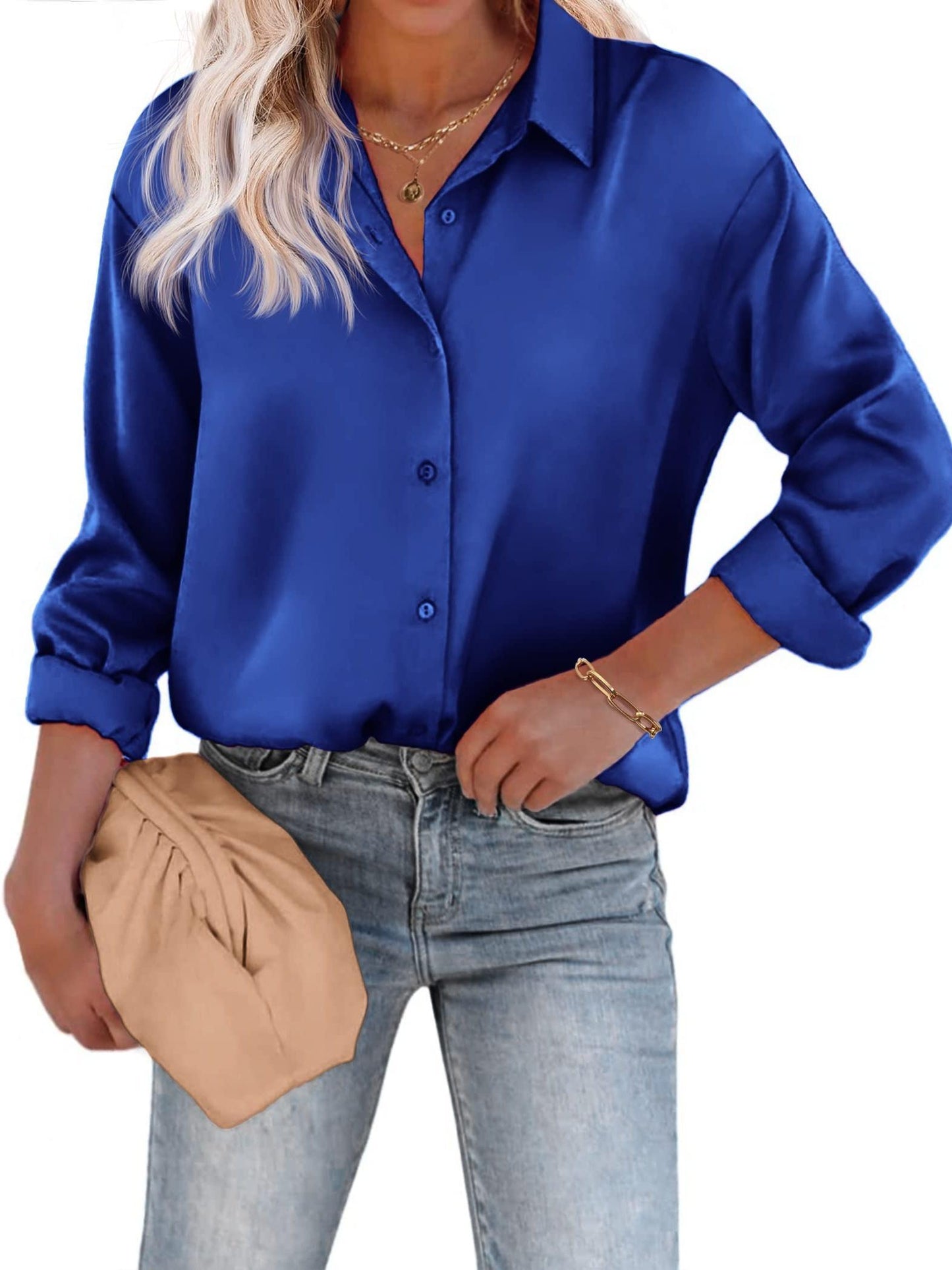 Variant image for Esthere | Elegante Damenbluse aus Satin mit Knopfverschluss für Festliche Anlässe-16