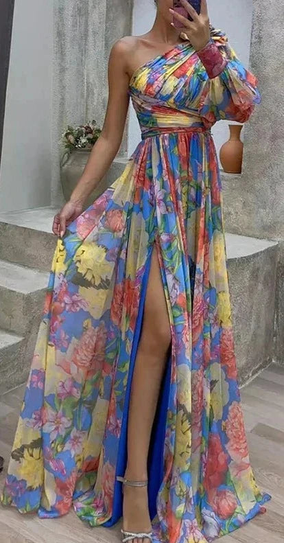 Melisande | Elegantes Blumenkleid Für Hochzeitsgäste Mit Hohem Schlitz 3