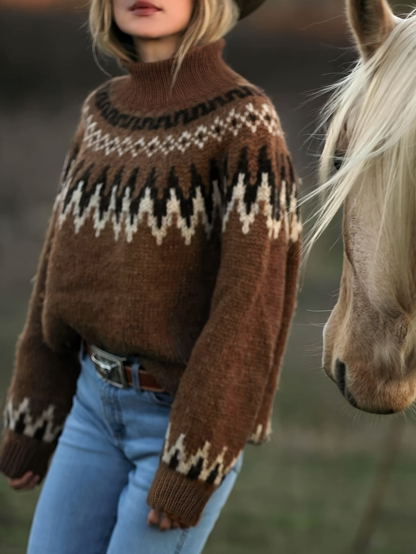 Women'S Elegant Casual Pullover - Fleece Island Round Neck Long Sleeve Sweater, Versatile Brown Round Neck Comfortable Soft Warm, Suitable for Leisure, Elegance, Home, Commuting, etc Hause Lune