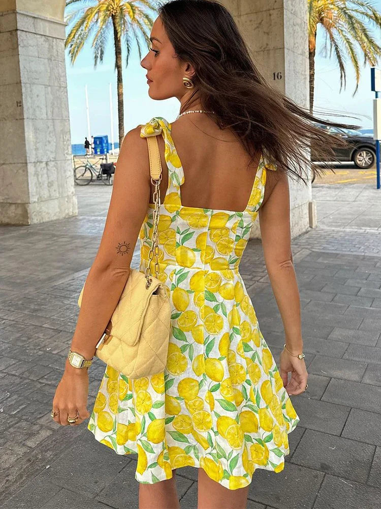 Amaya | Damenkleid Mit Sommer-Zitronendruck In A-Linie, Atmungsaktiv, Ideal Für Heiße Tage 4