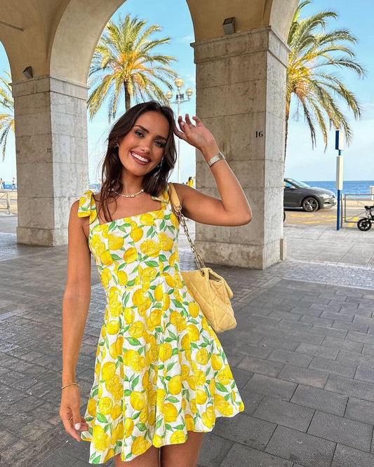Amaya | Damenkleid Mit Sommer-Zitronendruck In A-Linie, Atmungsaktiv, Ideal Für Heiße Tage 1