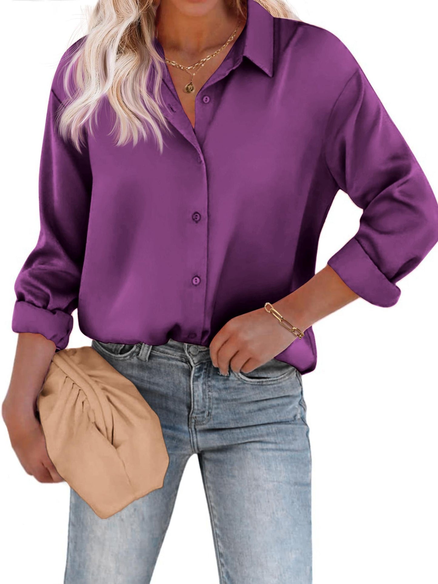 Variant image for Esthere | Elegante Damenbluse aus Satin mit Knopfverschluss für Festliche Anlässe-41