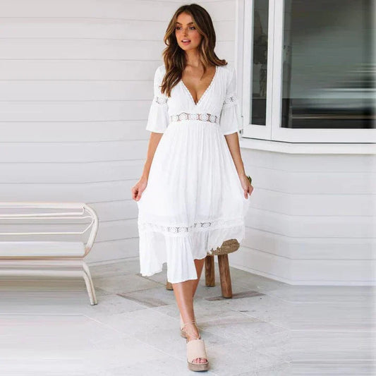 Azkia | Transparentes Strandkleid Damen im Ibiza-Stil, Weiß 2