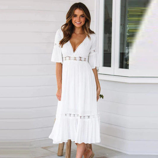 Azkia | Transparentes Strandkleid Damen im Ibiza-Stil, Weiß 1