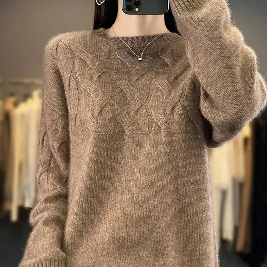 Damen Gestrickter Langarm Pullover Hause Lune