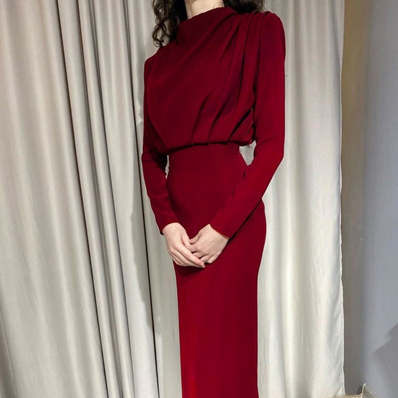 Milena | Elegante Drapierte Midi Jurk Mit Langarm Für Stilvolle Anlässe 3