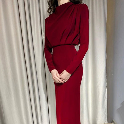 Milena | Elegante Drapierte Midi Jurk Mit Langarm Für Stilvolle Anlässe 3