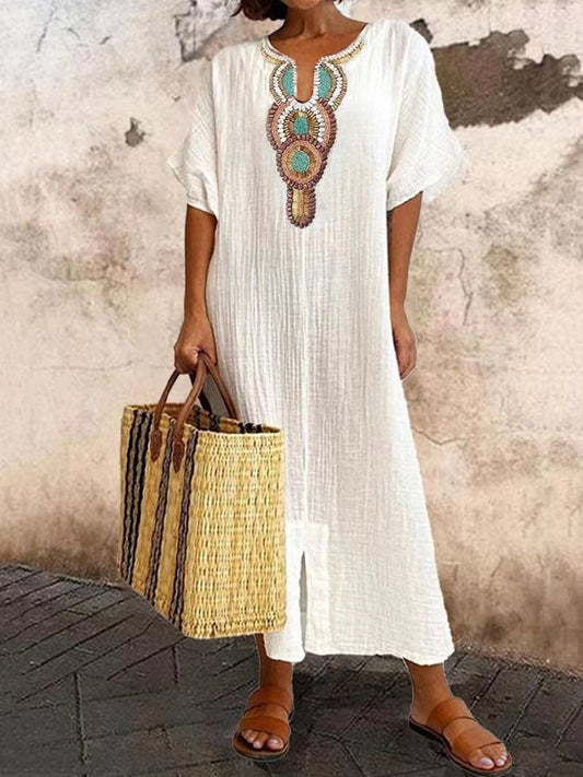 Elowen | Gesticktes Boho Kleid Weiß Für Stilvolle Sommertage 2