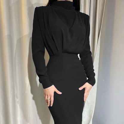 Variant image for Milena | Elegante Drapierte Midi Jurk Mit Langarm Für Stilvolle Anlässe-31